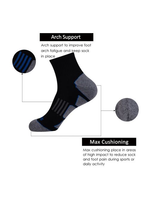 JOYNEE Men's 6 Pack Athletic Performance Cushion Ankle Running Quarter Socks