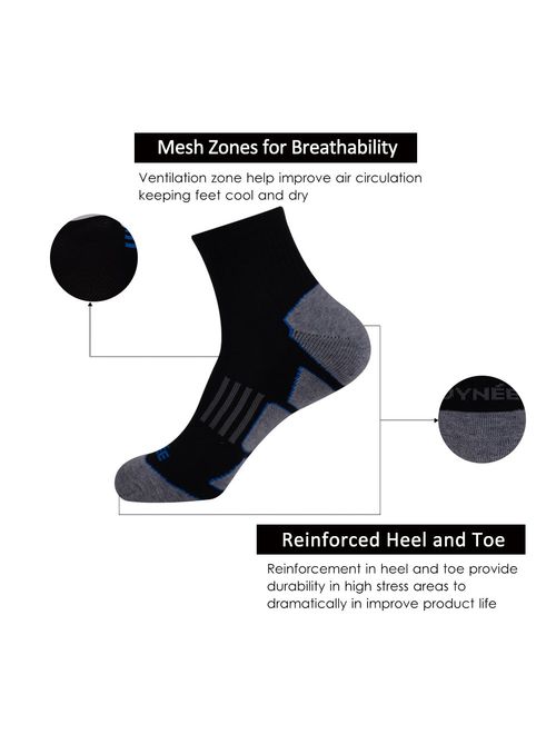 JOYNEE Men's 6 Pack Athletic Performance Cushion Ankle Running Quarter Socks