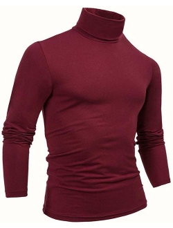 THWEI Mens Turtleneck T-Shirts Mock Turtleneck Slim Fit Long Sleeve Pullover Sweater Tee