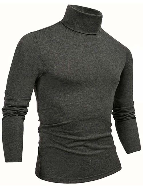 THWEI Mens Turtleneck T-Shirts Mock Turtleneck Slim Fit Long Sleeve Pullover Sweater Tee