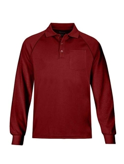 MOHEEN Men's Long Sleeve Moisture Wicking Performance Solid Golf Polo Shirt with Pocket