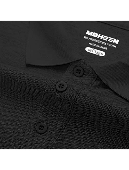 MOHEEN Men's Long Sleeve Moisture Wicking Performance Solid Golf Polo Shirt with Pocket