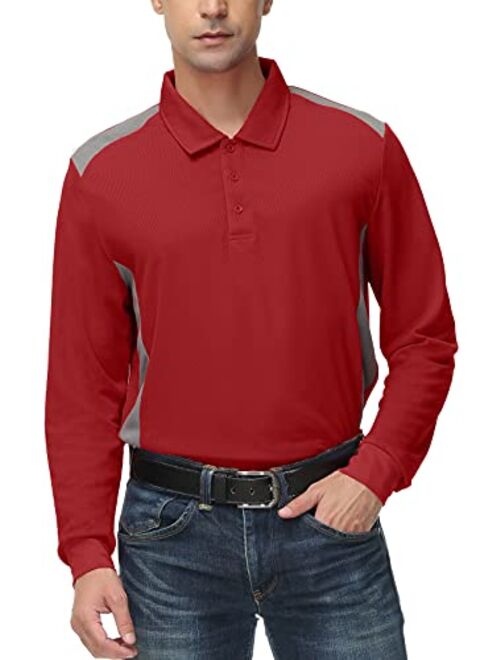 MOHEEN Men's Long Sleeve Moisture Wicking Performance Solid Golf Polo Shirt with Pocket