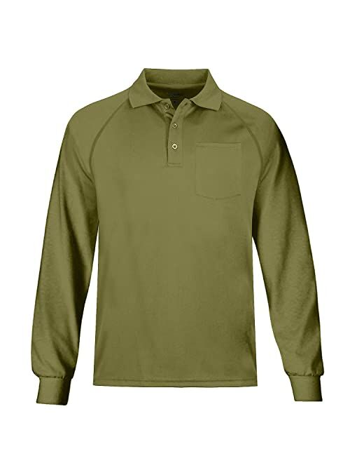 MOHEEN Men's Long Sleeve Moisture Wicking Performance Solid Golf Polo Shirt with Pocket