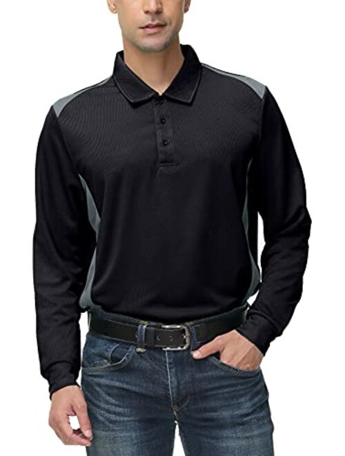 MOHEEN Men's Long Sleeve Moisture Wicking Performance Solid Golf Polo Shirt with Pocket