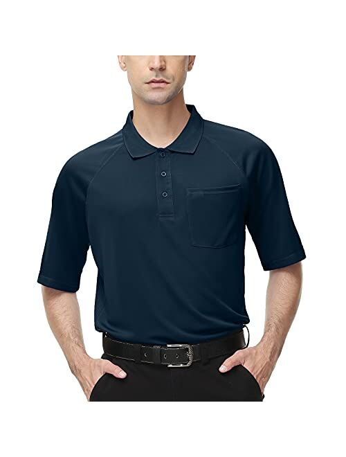 MOHEEN Men's Long Sleeve Moisture Wicking Performance Solid Golf Polo Shirt with Pocket