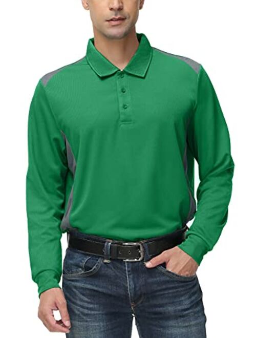 MOHEEN Men's Long Sleeve Moisture Wicking Performance Solid Golf Polo Shirt with Pocket