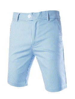 uxcell Men Stripes Flat Front Plain-Front Mid Rise Chino Walk Summer Slim Fit Shorts