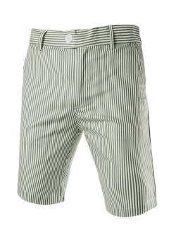 uxcell Men Stripes Flat Front Plain-Front Mid Rise Chino Walk Summer Slim Fit Shorts