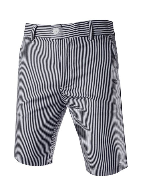 uxcell Men Stripes Flat Front Plain-Front Mid Rise Chino Walk Summer Slim Fit Shorts