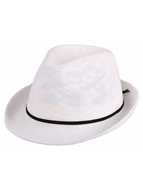 Simplicity Unisex Lightweight Packable Foldable Straw Fedora Hat Beach Sun Hat