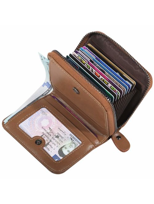 HUANLANG Mens Wallet RFID Blocking Multi Card Holder Wallets for Men Bifold Wallet with Zipper Small Men's Leather Wallet