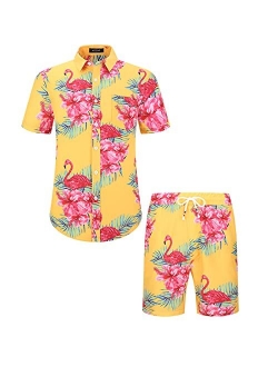 Men's Hawaiian Short Sleeve Shirt- MCEDAR Aloha Flower Print Casual Button Down Standard Fit Beach Shirts