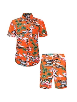 Men's Hawaiian Short Sleeve Shirt- MCEDAR Aloha Flower Print Casual Button Down Standard Fit Beach Shirts