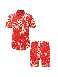 Men's Hawaiian Short Sleeve Shirt- MCEDAR Aloha Flower Print Casual Button Down Standard Fit Beach Shirts