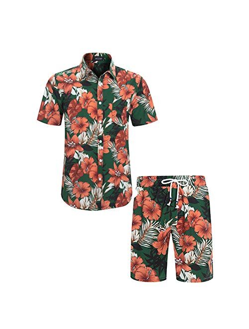 Men's Hawaiian Short Sleeve Shirt- MCEDAR Aloha Flower Print Casual Button Down Standard Fit Beach Shirts