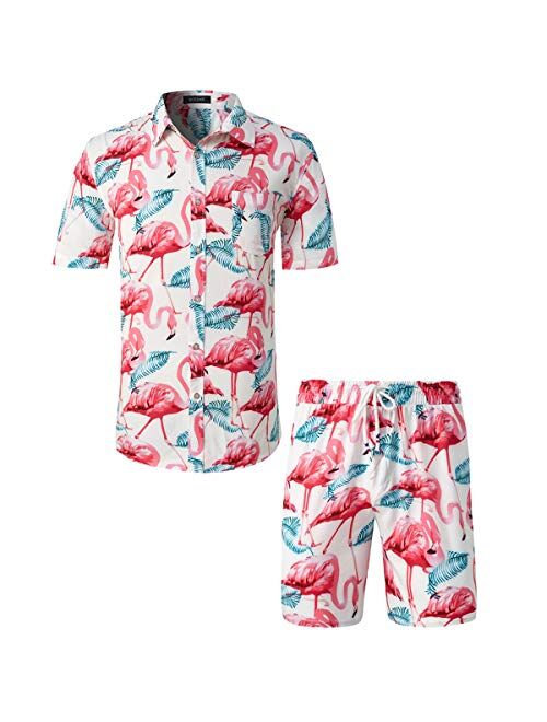 Men's Hawaiian Short Sleeve Shirt- MCEDAR Aloha Flower Print Casual Button Down Standard Fit Beach Shirts