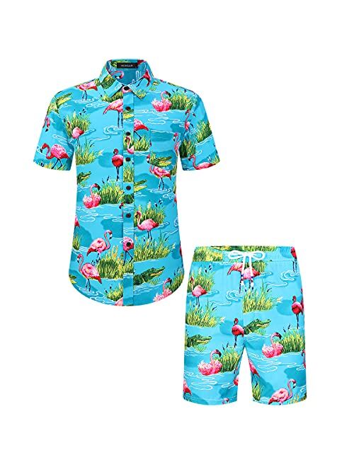 Men's Hawaiian Short Sleeve Shirt- MCEDAR Aloha Flower Print Casual Button Down Standard Fit Beach Shirts