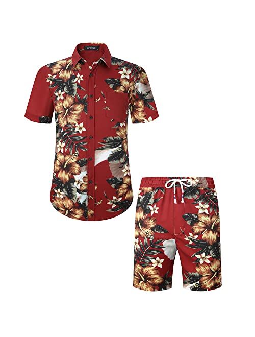 Men's Hawaiian Short Sleeve Shirt- MCEDAR Aloha Flower Print Casual Button Down Standard Fit Beach Shirts