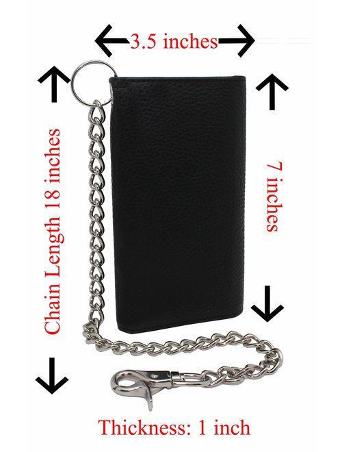 Biker Trucker's R.F.I.D Safe Leather Black Long Checkbook Ti-Fold Chain Wallet Snake Texture 18'.0 Stainless 212 chain