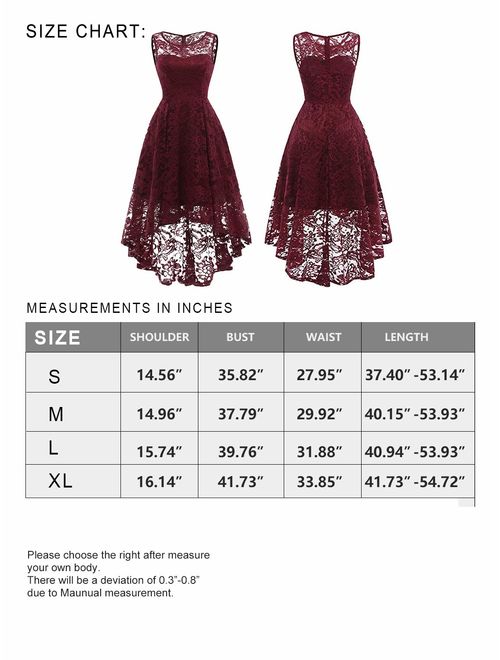 PERSUN Women's High Low Floral Lace Sleeveless Formal Swing Wedding Dress