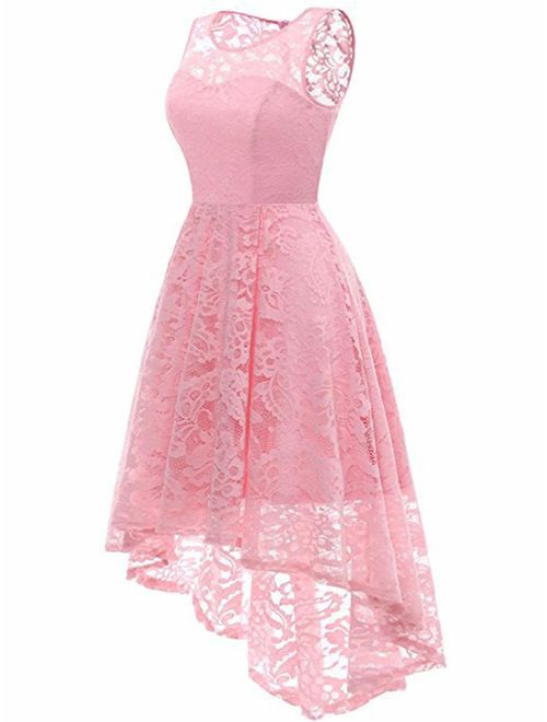 PERSUN Women's High Low Floral Lace Sleeveless Formal Swing Wedding Dress