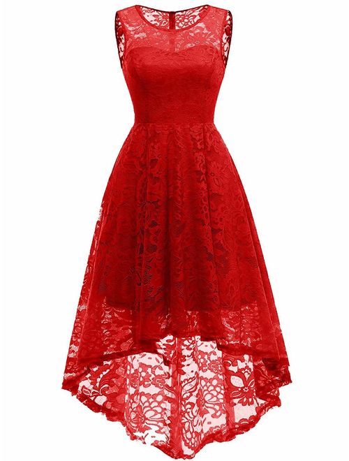 PERSUN Women's High Low Floral Lace Sleeveless Formal Swing Wedding Dress