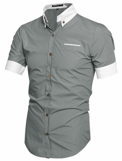 Men Short Sleeves Slim Fit Button Down Shirt