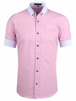 Men Short Sleeves Slim Fit Button Down Shirt