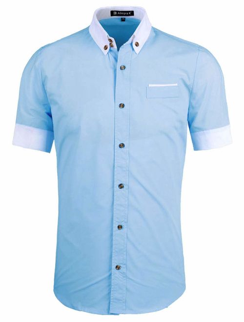 Allegra K Men Short Sleeves Slim Fit Button Down Shirt