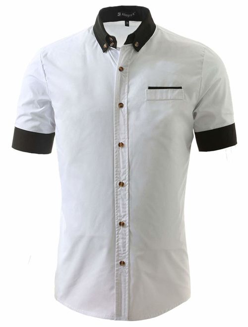 Allegra K Men Short Sleeves Slim Fit Button Down Shirt