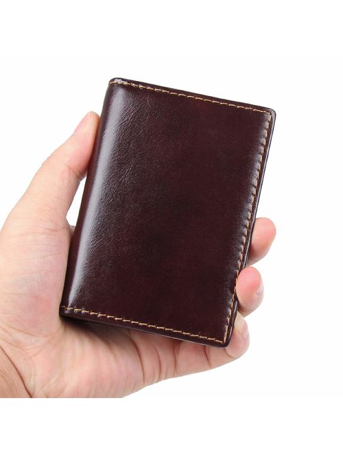 Texbo RFID Blocking Slim Leather Bifold Wallet Credit Card Case Holder With ID Window