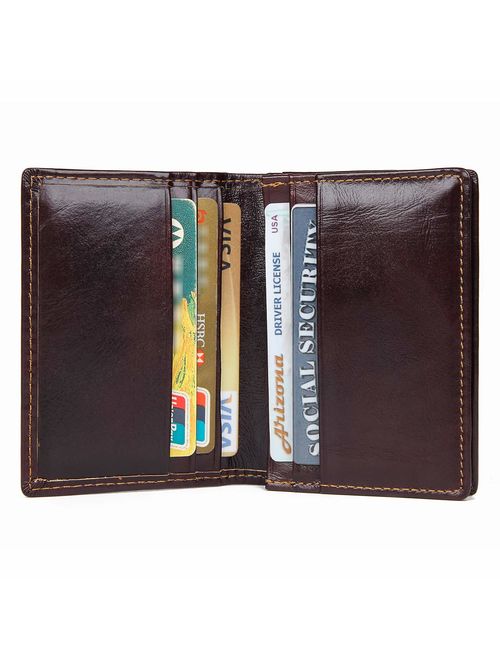 Texbo RFID Blocking Slim Leather Bifold Wallet Credit Card Case Holder With ID Window