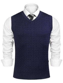 Aibrou Men's V-Neck Argyle Sweater Vest Sleeveless Knit Pullover