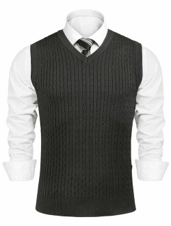 Aibrou Men's V-Neck Argyle Sweater Vest Sleeveless Knit Pullover