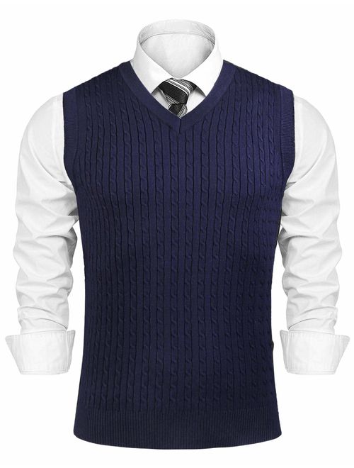 Aibrou Men's V-Neck Argyle Sweater Vest Sleeveless Knit Pullover