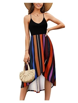 KILIG Women's V Neck Sleeveless Summer Asymmetrical Patchwork Floral Maxi Dresses