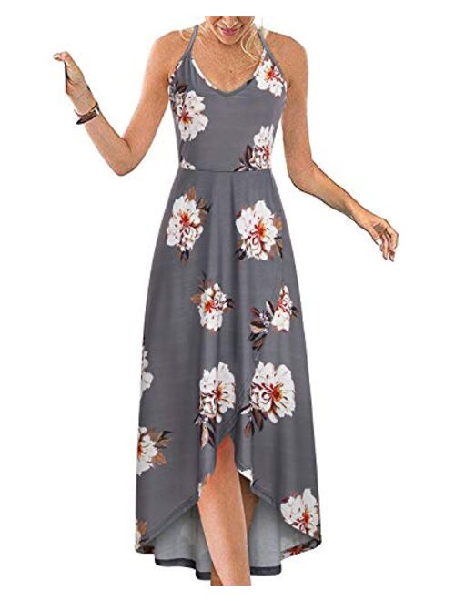 KILIG Women's V Neck Sleeveless Summer Asymmetrical Patchwork Floral Maxi Dresses