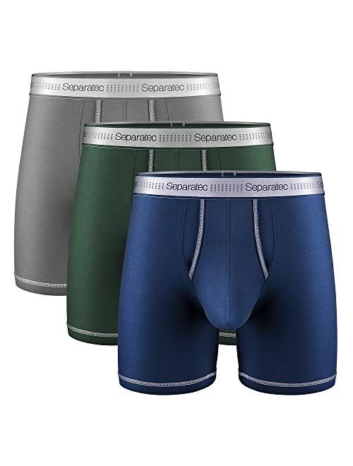 Separatec Men's Underwear Stylish Striped Comfort Soft Cotton Boxer Briefs 3 Pack