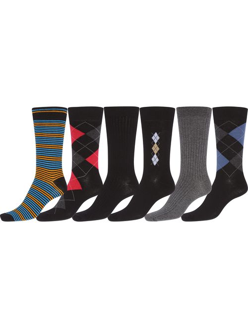 Sakkas Mens Cotton Blend Pattern And Ribbed Dress Socks Value 6-Pack