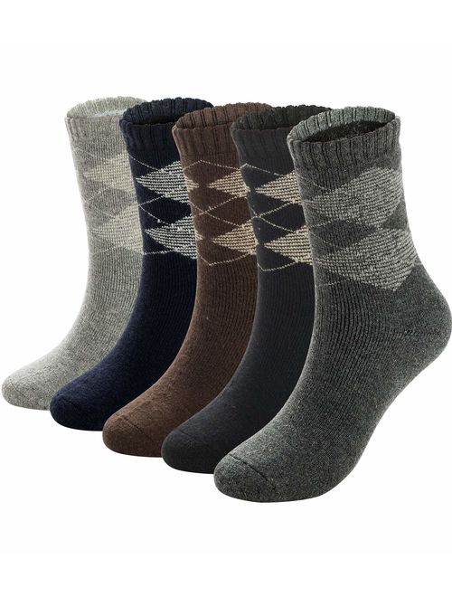 ADFOLF Mens Warm Wool Socks Thick Winter Thermal Stripe Wool Crew Socks 5 Pairs