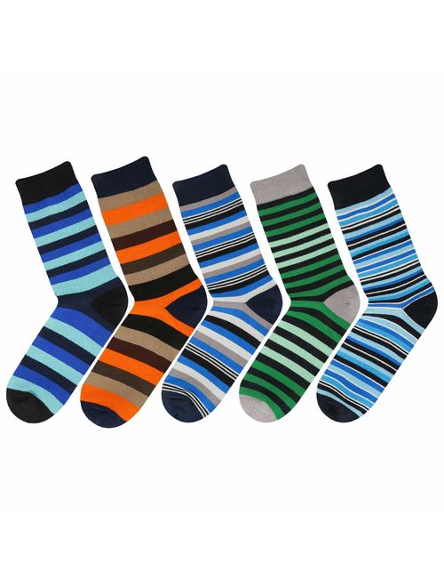 Men's Cotton Striped Solid Ribbed Funky Dress Socks Assorted Colors with Gift Box