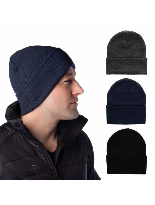 DG Hill Set of 3 Warm Winter Hats for Men, Winter Hats for Boys Teen, Mens Beanie Hats for Men Set: Navy Blue, Slate Gray and Black Hat