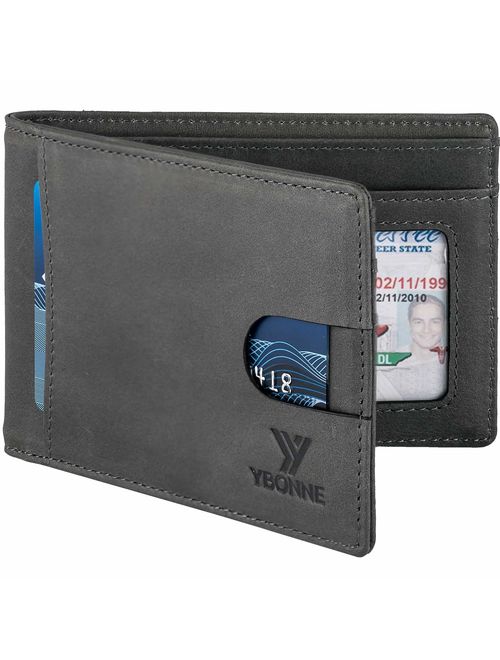 YBONNE Functional Compact RFID Blocking Bifold Wallet for Men, Made of Finest Genuine Leather