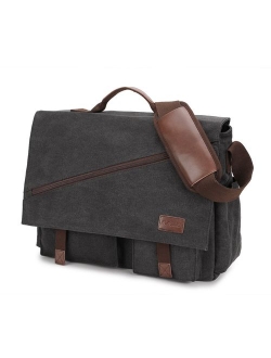 Messenger Bag for Men,Water Resistant Canvas Satchel 14 15.6 17 Inch Laptop Briefcases Business Shoulder Bookbag by RAVUO