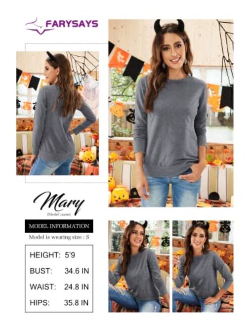 FARYSAYS Women's Casual Crewneck Sweatshirt Long Sleeve Shirt Soft Lightweight Loose Pullover Tops