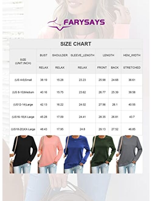 FARYSAYS Women's Casual Crewneck Sweatshirt Long Sleeve Shirt Soft Lightweight Loose Pullover Tops