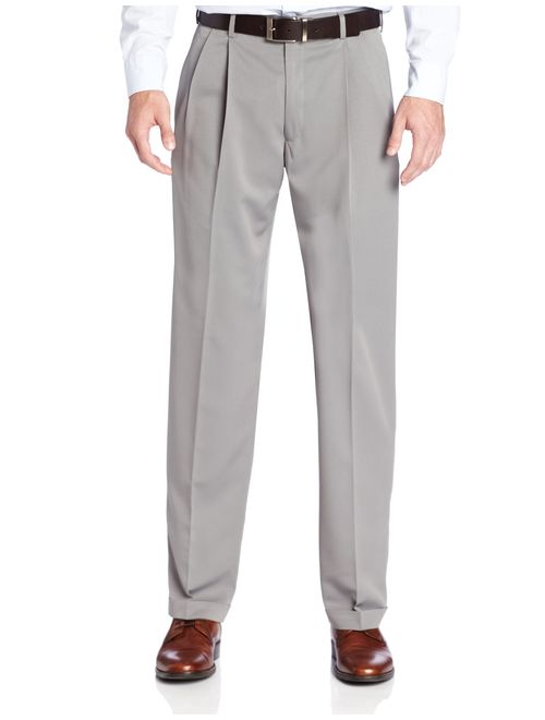 Haggar Men's Two-Tone Herringbone Expandable-Waist Pleat-Front Dress Pant