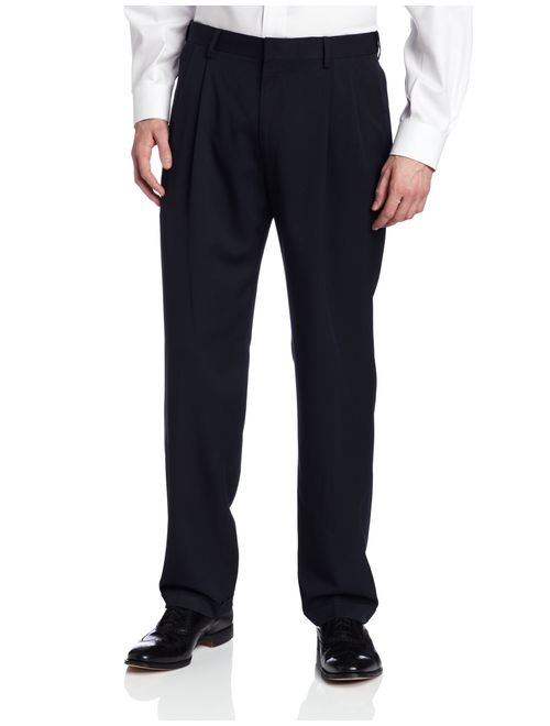 Haggar Men's Two-Tone Herringbone Expandable-Waist Pleat-Front Dress Pant