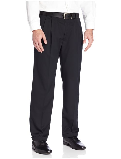 Haggar Men's Two-Tone Herringbone Expandable-Waist Pleat-Front Dress Pant